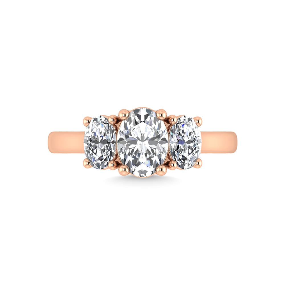 14K Rose Gold Lab Grown Diamond 2 Ct.Tw. Plain Shank Oval Shape Three Stone Engagement Ring