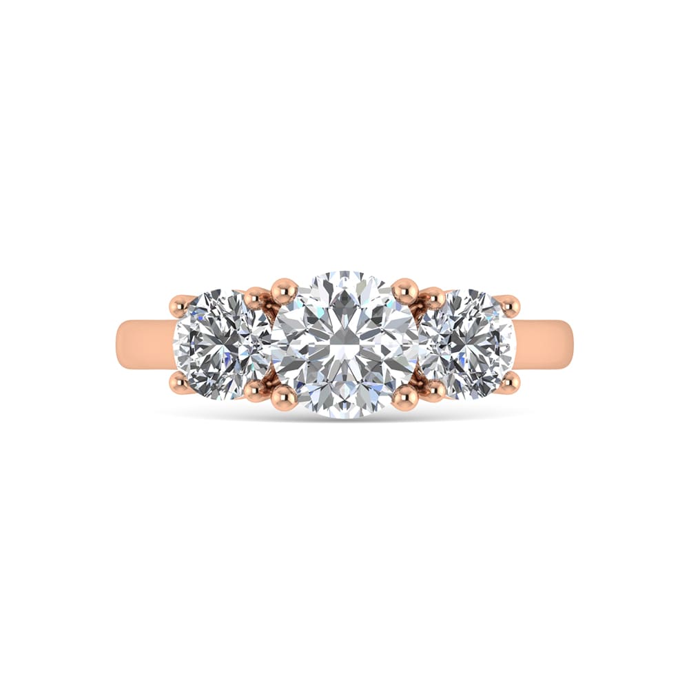 14K Rose Gold Lab Grown Diamond 3 Ct.Tw. Plain Shank Round Shape Three Stone Engagement Ring