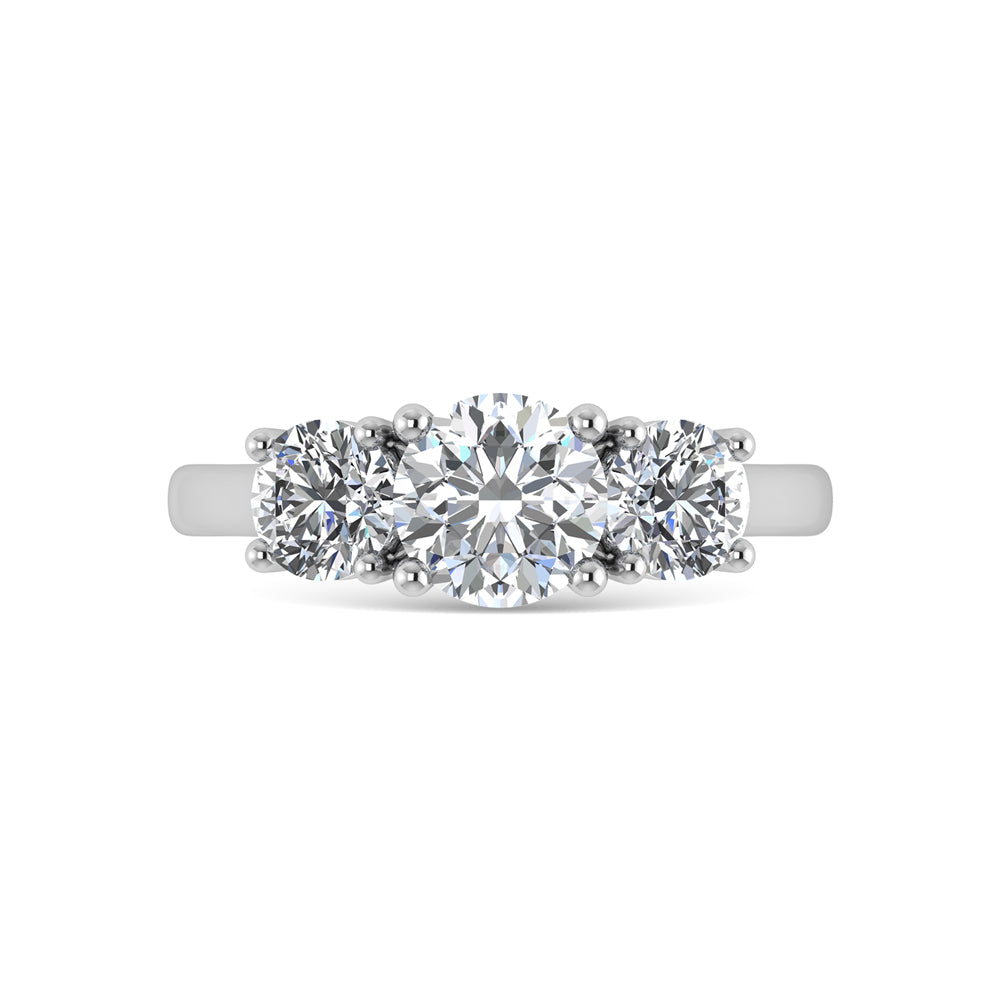 14K White Gold Lab Grown Diamond 2 Ct.Tw. Plain Shank Round Shape Three Stone Engagement Ring