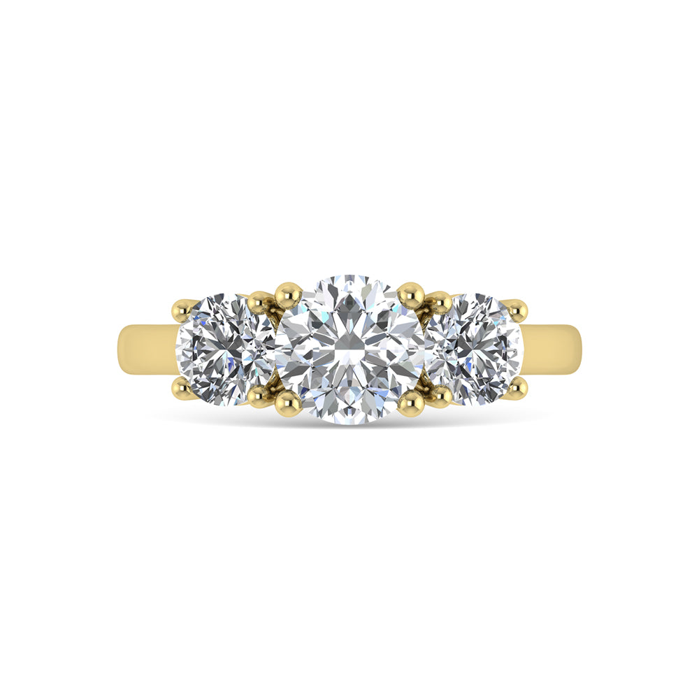 14K Yellow Gold Lab Grown Diamond 2 Ct.Tw. Plain Shank Round Shape Three Stone Engagement Ring