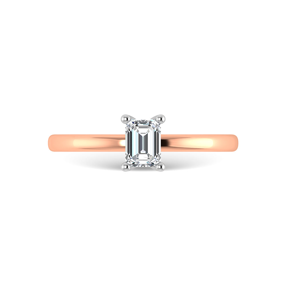 14K Rose Gold Lab Grown Diamond  1 1/2 Ct.Tw. Plain Shank Emerald Shape Hidden Halo Engagement Ring