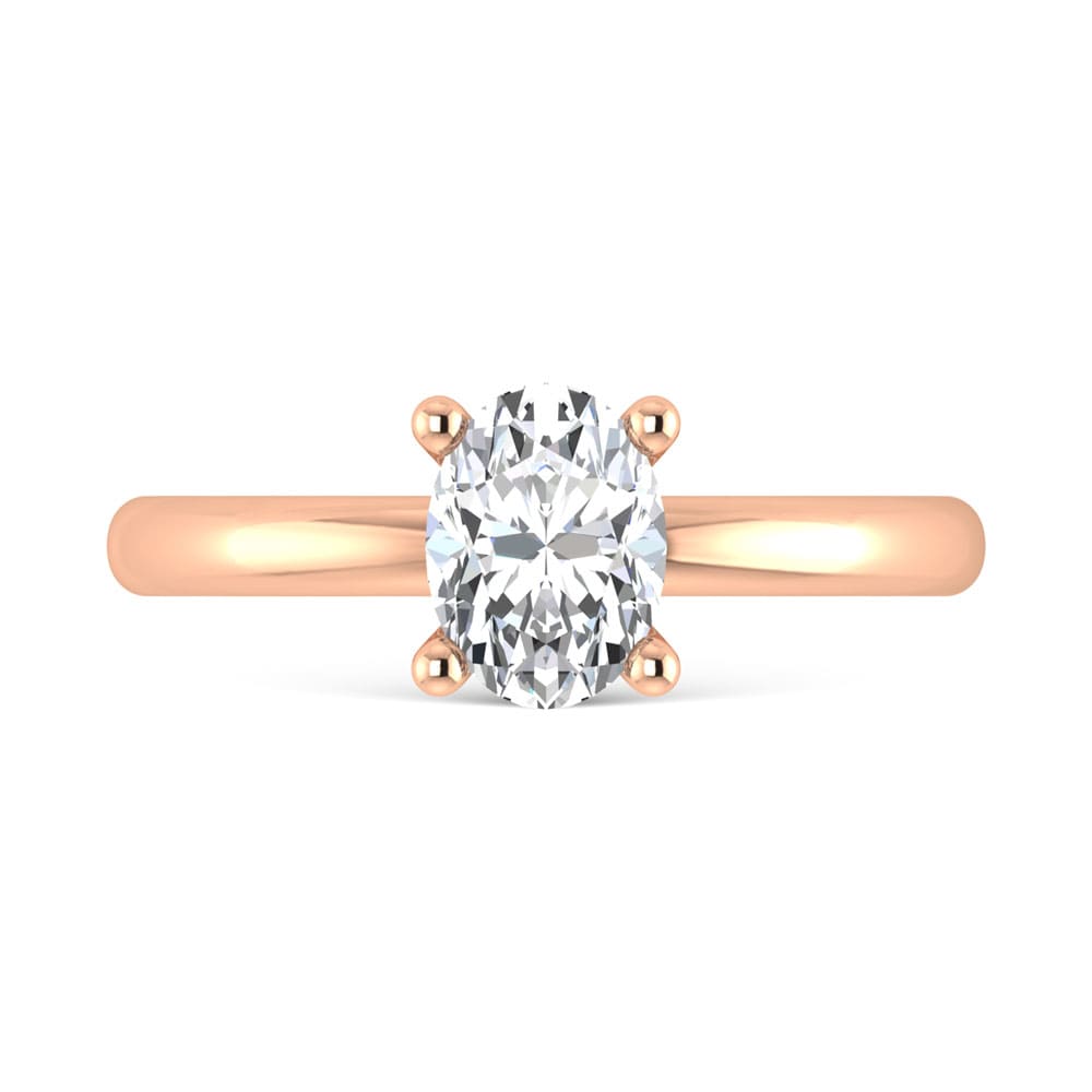 14K Rose Gold Lab Grown Diamond  1 Ct.Tw. Plain Shank Oval Shape Hidden Halo Engagement Ring