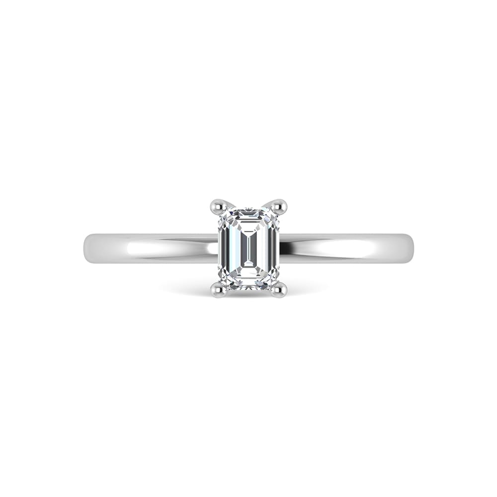 14K White Gold Lab Grown Diamond  1 Ct.Tw. Plain Shank Emerald Shape Hidden Halo Engagement Ring