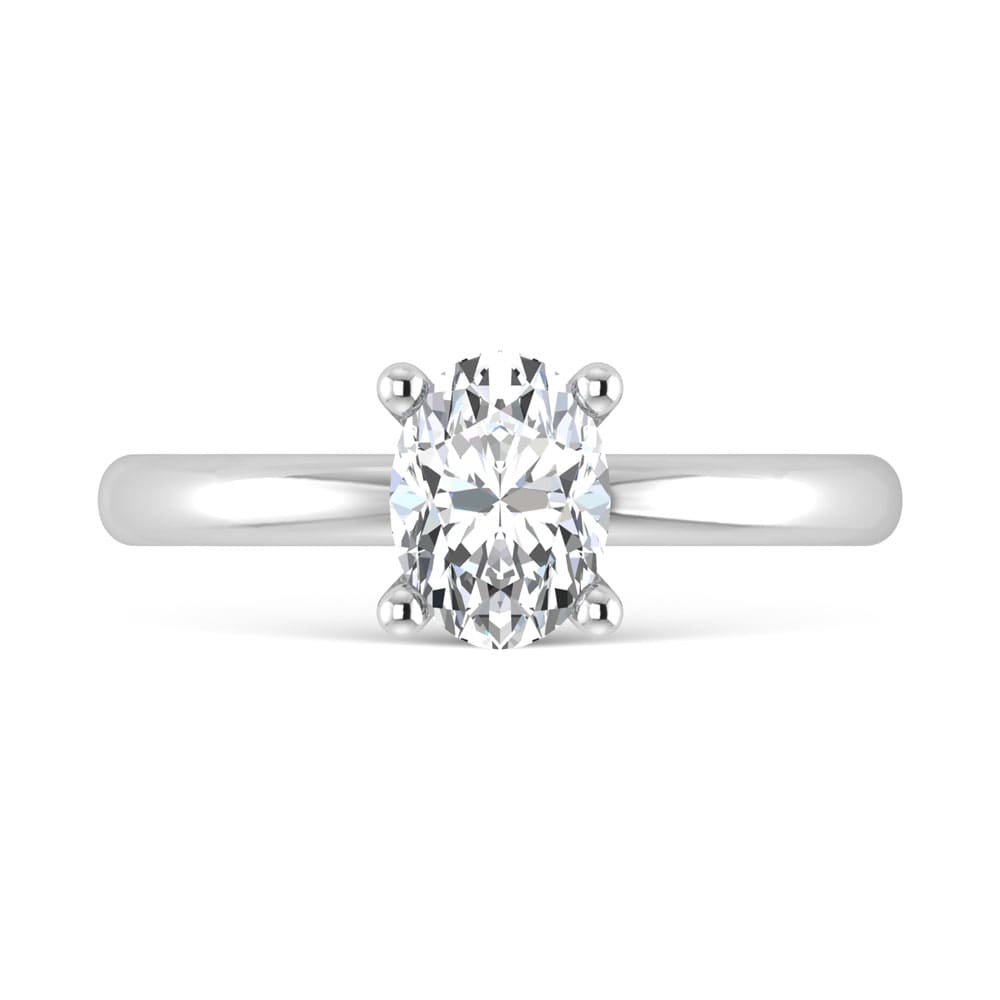 14K White Gold Lab Grown Diamond  1 Ct.Tw. Plain Shank Oval Shape Hidden Halo Engagement Ring