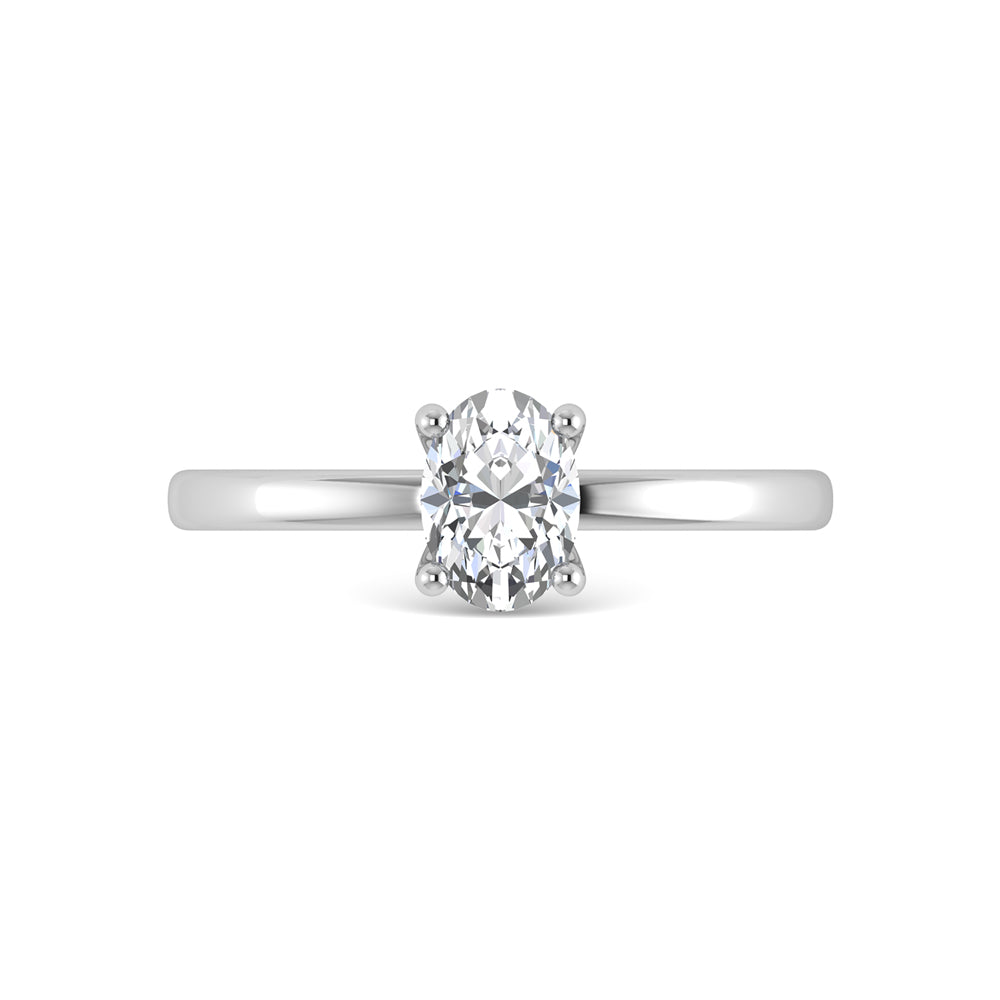 14K White Gold Lab Grown Diamond  1 1/2 Ct.Tw. Plain Shank Oval Shape Hidden Halo Engagement Ring