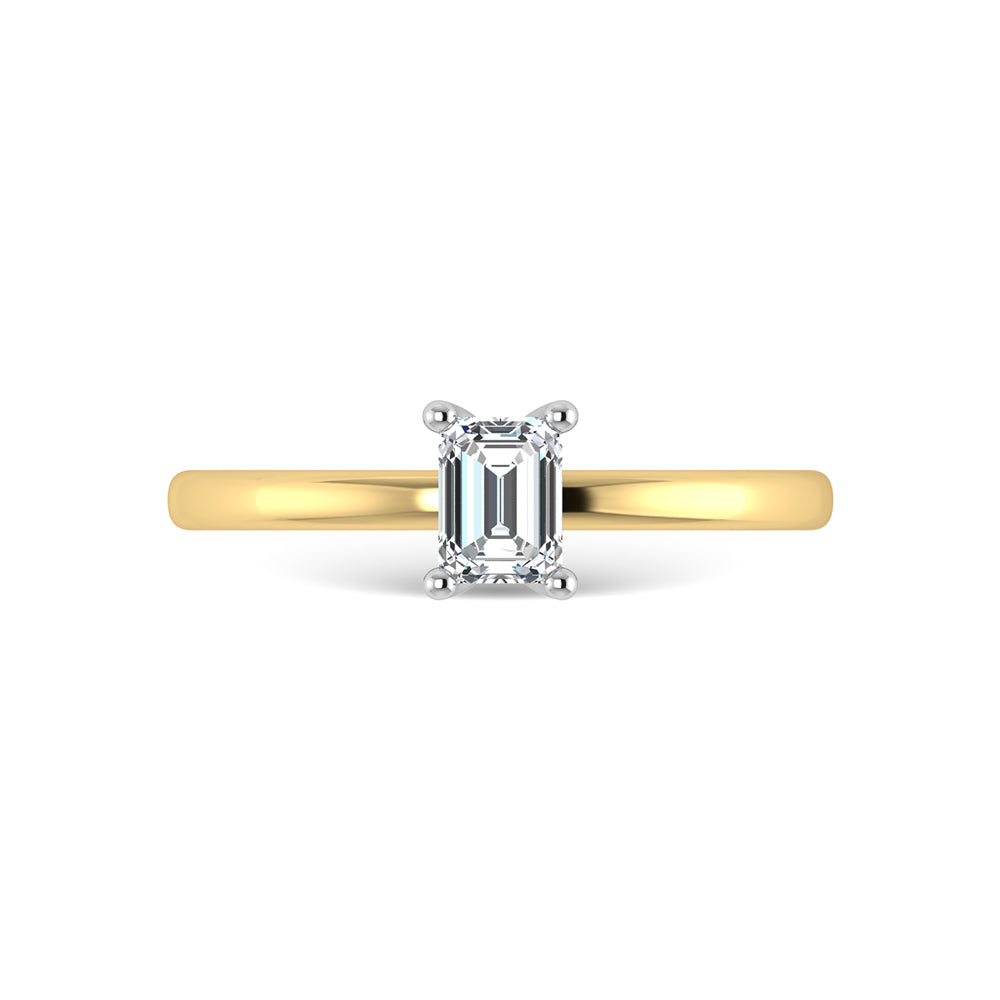 14K Yellow Gold Lab Grown Diamond  1 1/2 Ct.Tw. Plain Shank Emerald Shape Hidden Halo Engagement Ring