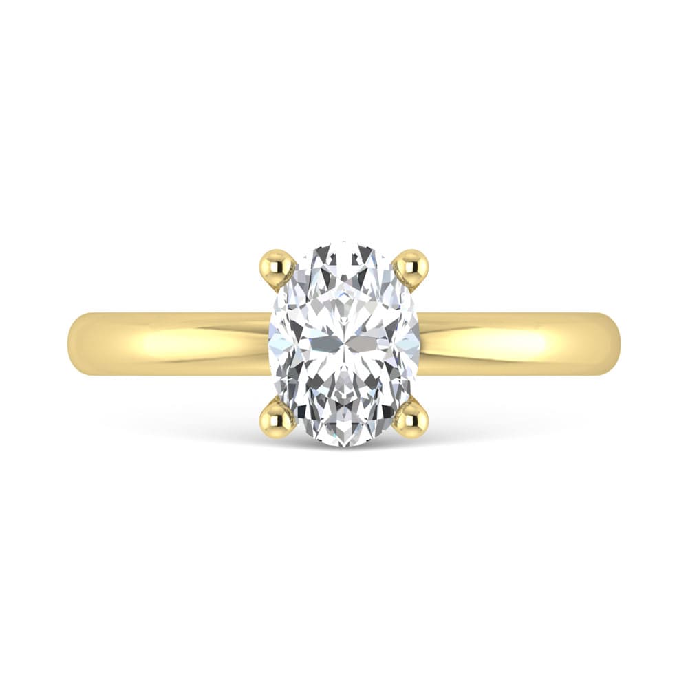 14K Yellow Gold Lab Grown Diamond  1 Ct.Tw. Plain Shank Oval Shape Hidden Halo Engagement Ring