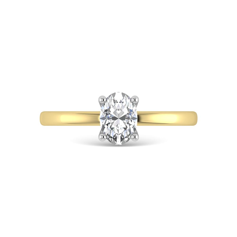 14K Yellow Gold Lab Grown Diamond  1 1/2 Ct.Tw. Plain Shank Oval Shape Hidden Halo Engagement Ring