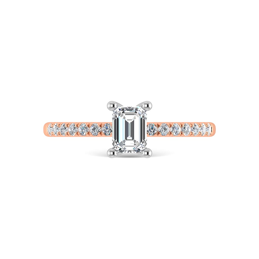 14K Rose Gold Lab Grown Diamond 7/8 Ct.Tw. IGI Certified Emerald Shape Hidden Halo Engagement Ring