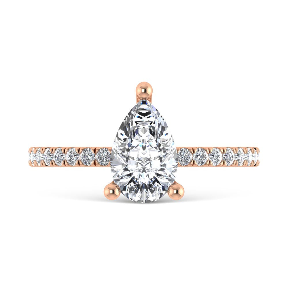 14K Rose Gold Lab Grown Diamond 1 3/4 Ct.Tw. IGI Certified Pear Shape Hidden Halo Engagement Ring