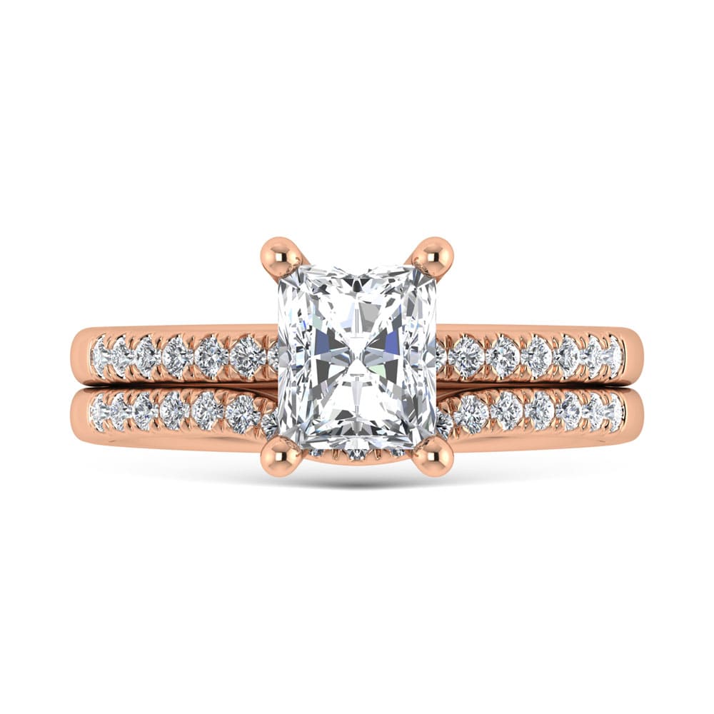 14K Rose Gold Lab Grown Diamond 1 3/4 Ct.Tw. IGI Certified Radiant Shape Hidden Halo Engagement Ring