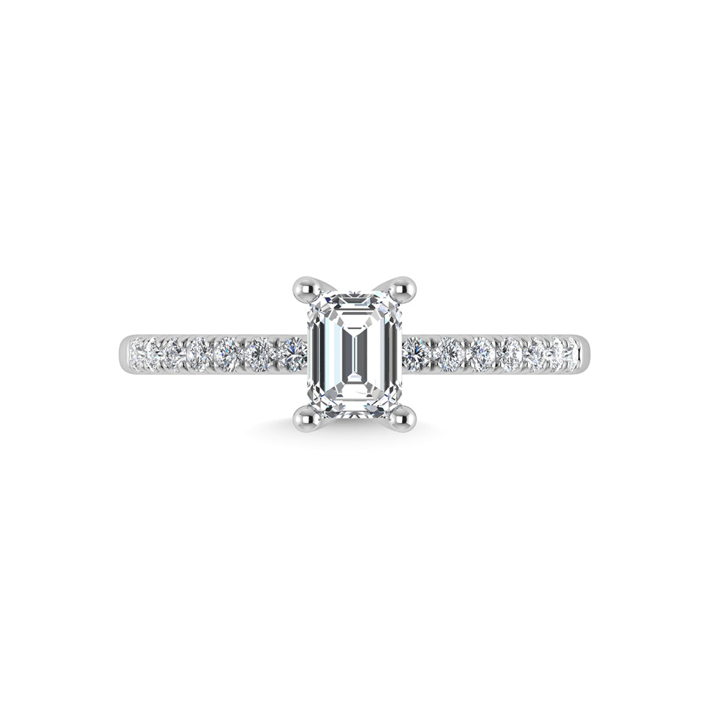 14K White Gold Lab Grown Diamond 1 1/5 Ct.Tw. IGI Certified Emerald Shape Hidden Halo Engagement Ring