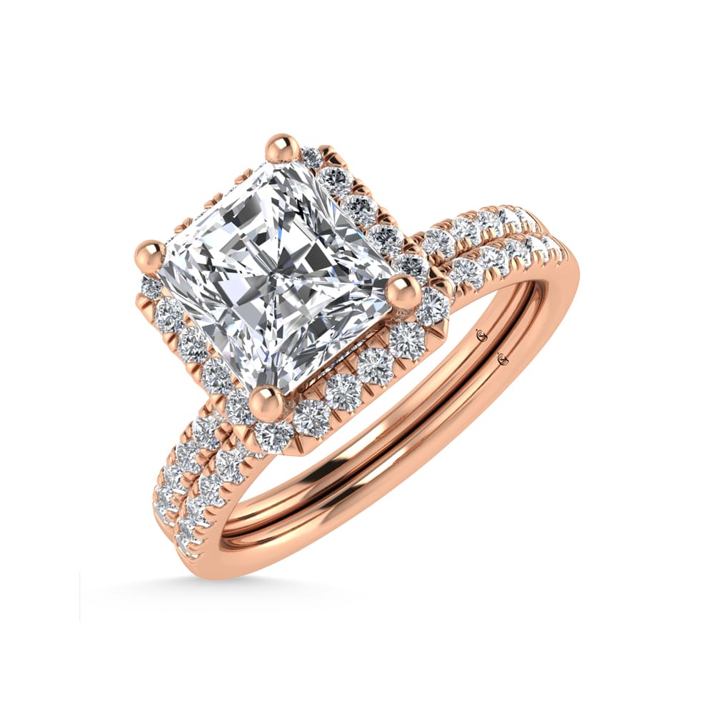 14K Rose Gold Lab Grown Diamond 1 1/4 Ct.Tw. Radiant Shape Halo Engagement Ring (Center 1 ct)