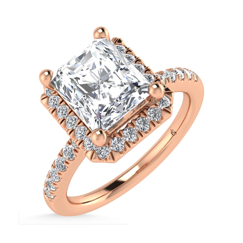 14K Rose Gold Lab Grown Diamond 1 3/4 Ct.Tw. Radiant Shape Halo Engagement Ring (Center 1 1/2 ct)