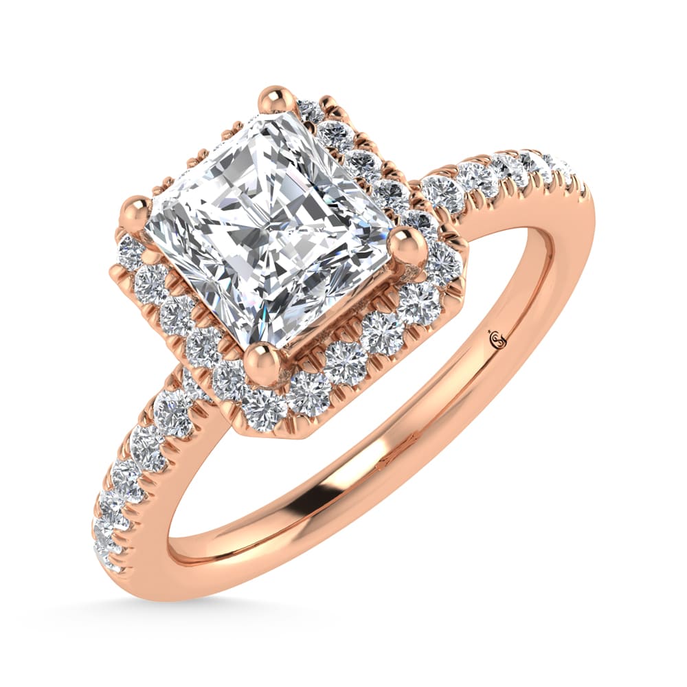 14K Rose Gold Lab Grown Diamond 1 Ct.Tw. Radiant Shape Halo Engagement Ring (Center 3/4 ct)