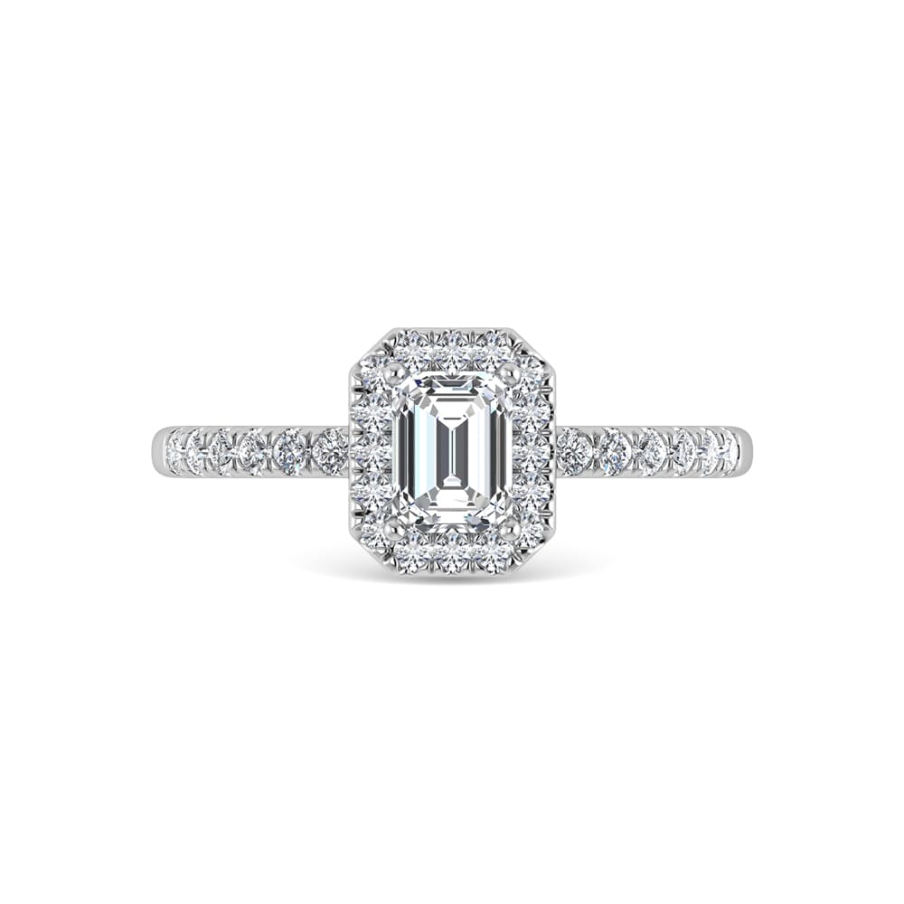 14K White Gold Lab Grown Diamond  1 1/4 Ct.Tw. IGI Certified Emerald Shape Halo Engagement Ring