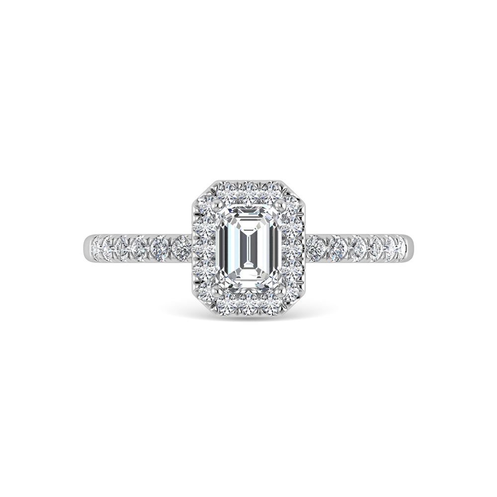 14K White Gold Lab Grown Diamond  1 3/4 Ct.Tw. IGI Certified Emerald Shape Halo Engagement Ring