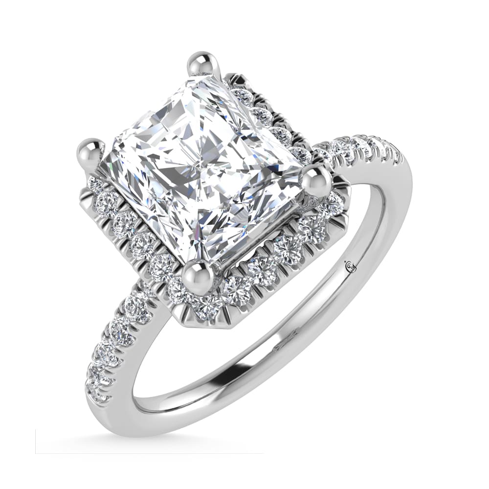 14K White Gold Lab Grown Diamond 1 3/4 Ct.Tw. Radiant Shape Halo Engagement Ring  (Center 1 1/2 ct)