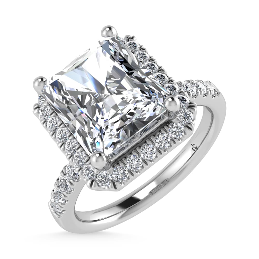 14K White Gold Lab Grown Diamond 3 1/3 Ct.Tw. Radiant Shape Halo Engagement Ring (Center 3 ct)