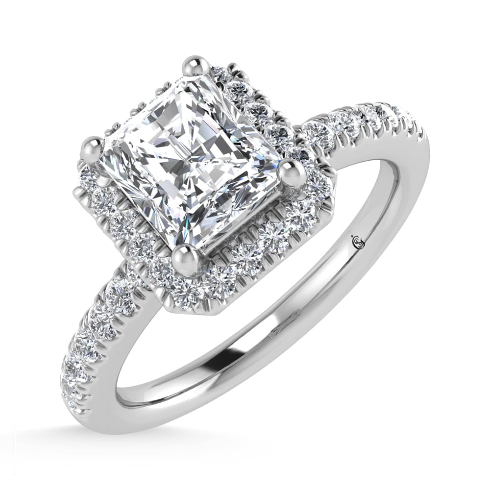 14K White Gold Lab Grown Diamond 1 Ct.Tw. Radiant Shape Halo Engagement Ring (Center 3/4 ct)