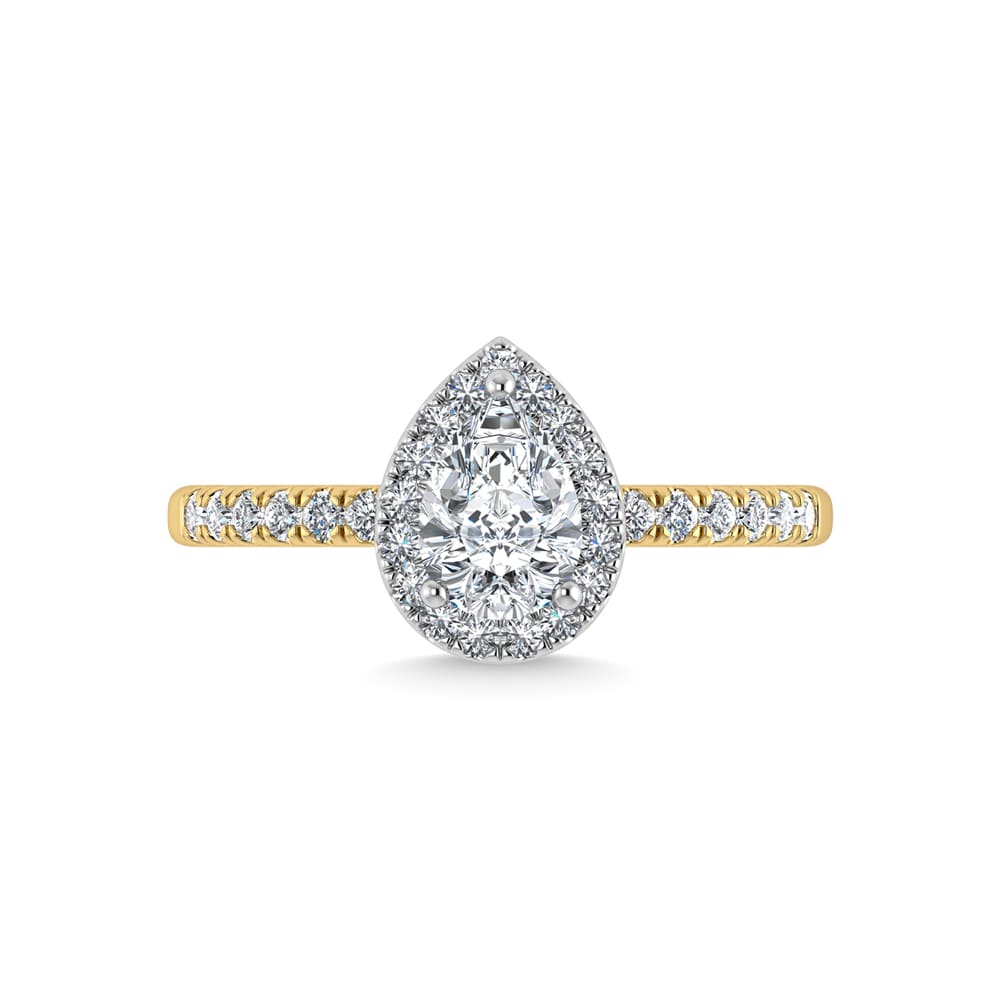 14K Yellow Gold Lab Grown Diamond  1 1/4 Ct.Tw. IGI Certified Pear Shape Halo Engagement Ring