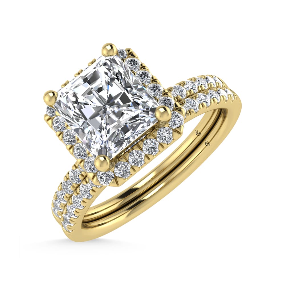 14K Yellow Gold Lab Grown Diamond 1 1/4 Ct.Tw. Radiant Shape Halo Engagement Ring (Center 1 ct)