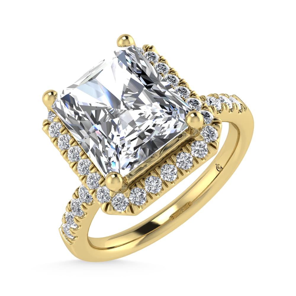 14K Yellow Gold Lab Grown Diamond 4 1/3 Ct.Tw. Radiant Shape Halo Engagement Ring (Center 4 ct)