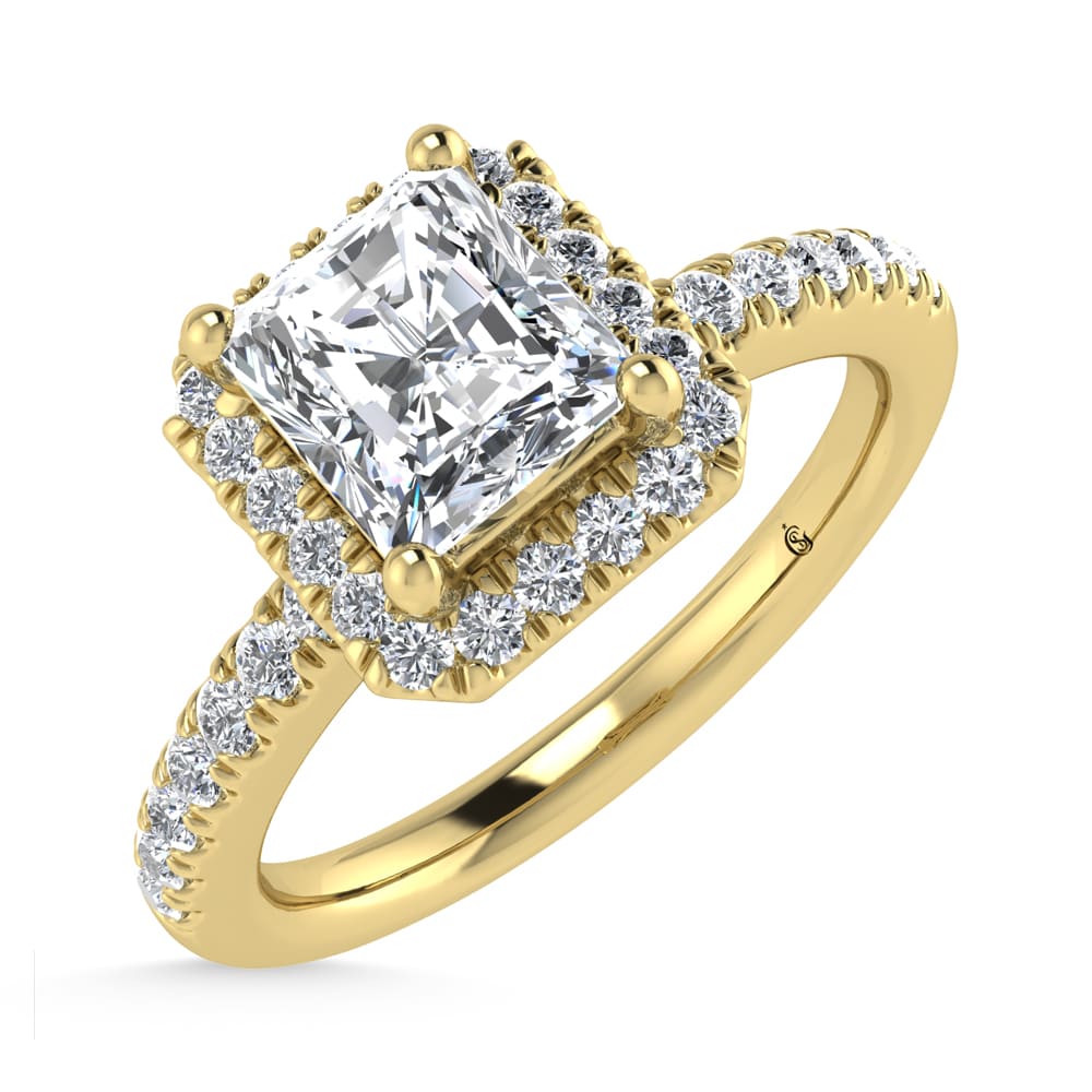 14K Yellow Gold Lab Grown Diamond 1 Ct.Tw. Radiant Shape Halo Engagement Ring (Center 3/4 ct)