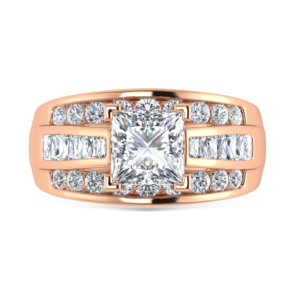 14K Rose Gold Lab Grown Diamond 2 7/8 Ct.Tw. Princess Shape Engagement Ring (IGI Certified 2CT)