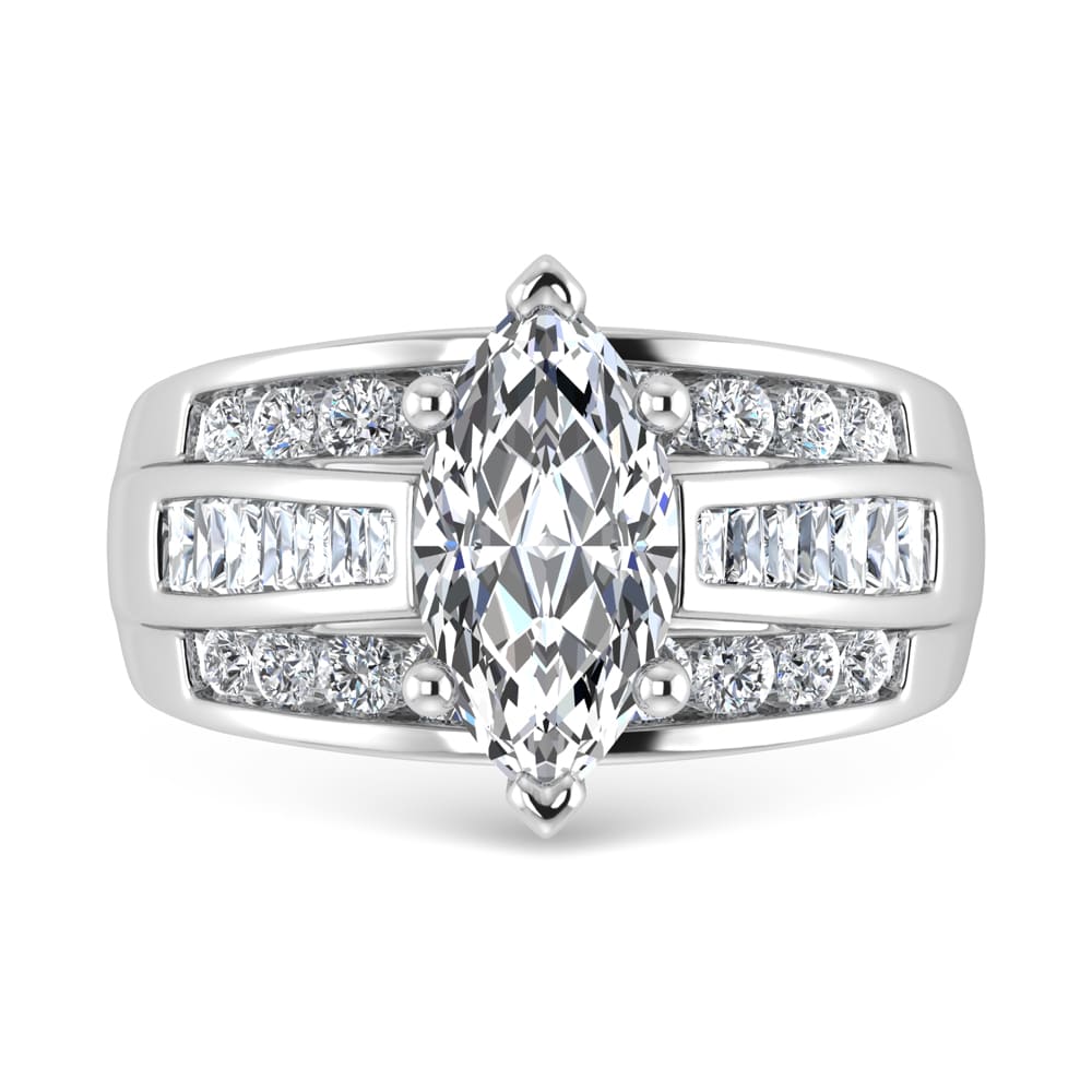 14K White Gold Lab Grown Diamond 2 7/8 Ct.Tw. Marquise Shape Engagement Ring (Center 2CT)