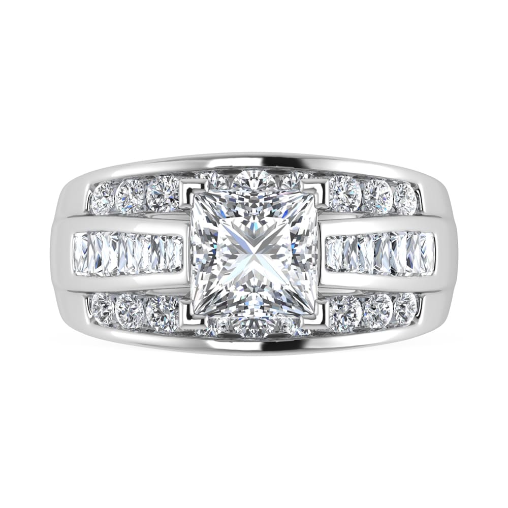 14K White Gold Lab Grown Diamond 3 7/8 Ct.Tw. Princess Shape Engagement Ring (Center 2CT)