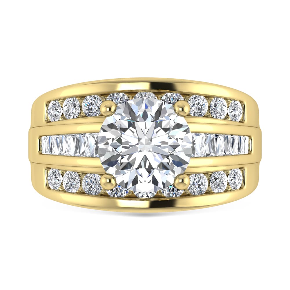 14K Yellow Gold Lab Grown Diamond 2 7/8 Ct.Tw. Round Shape Engagement Ring (Center 2CT)