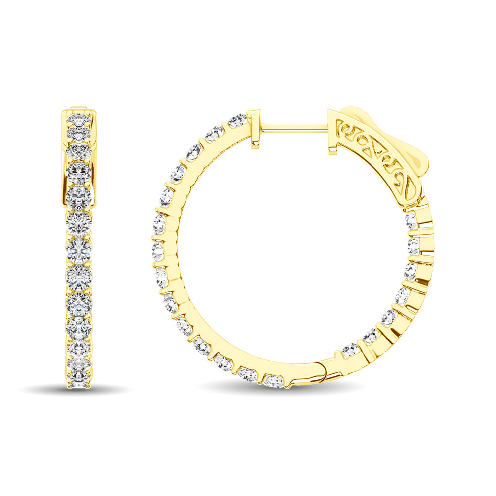 14K Yellow Gold Lab Grown Diamond 1 1/2 Ct.Tw. In and Out Hoop Earrings (3/4 inches)