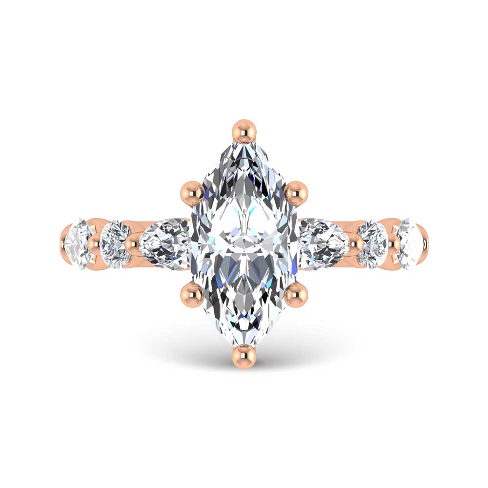 14K Rose Gold Lab Grown Diamond 2 5/8 Ct.Tw. Marquise & Round Engagement Ring (Round Center)