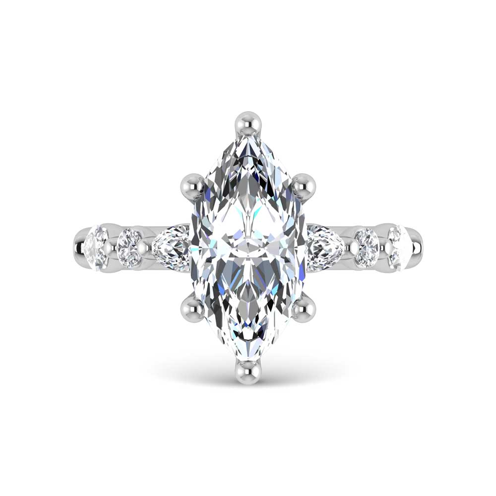 14K White Gold Lab Grown Diamond 3 5/8 Ct.Tw. Marquise & Round Engagement Ring (Marquise Center)