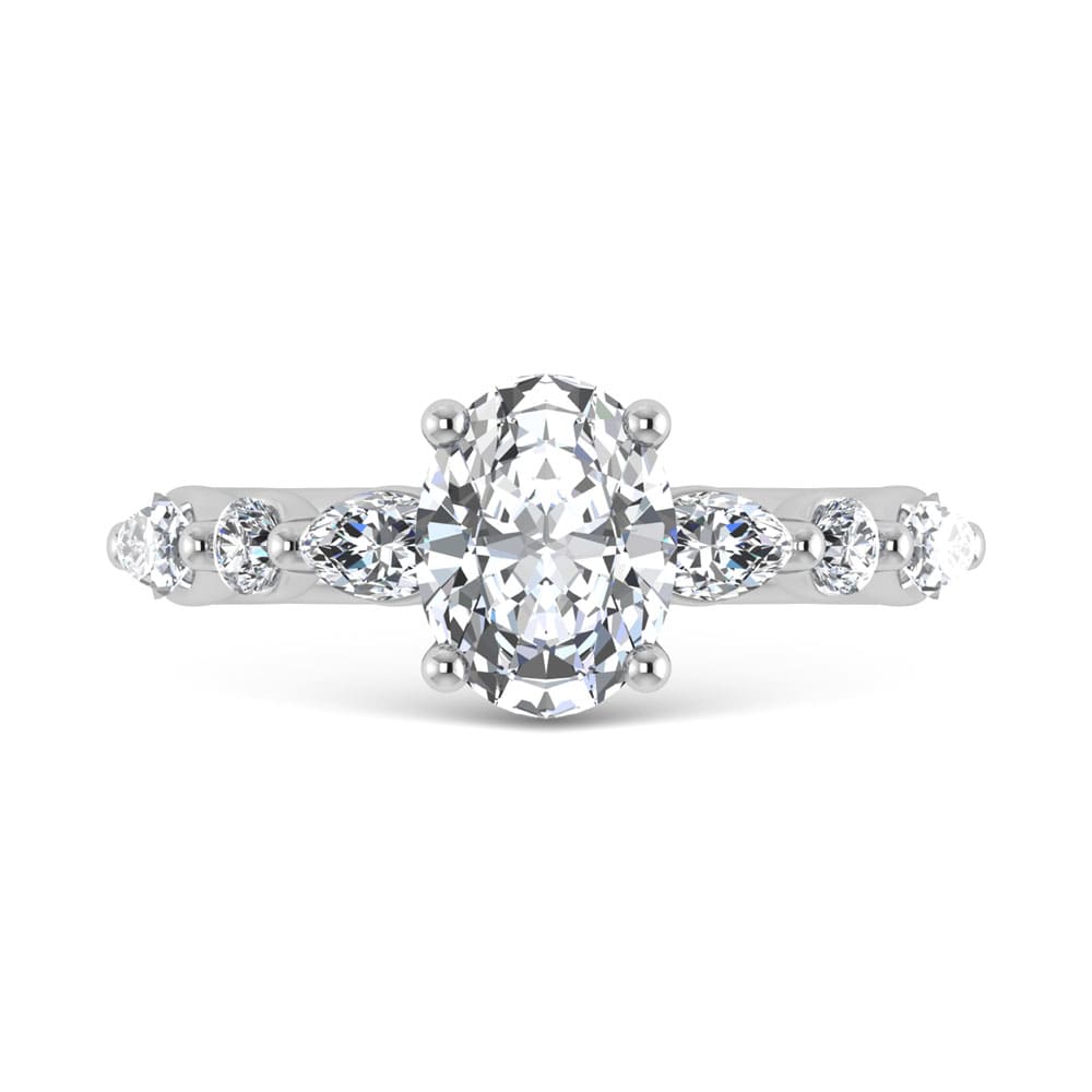 14K White Gold Lab Grown Diamond 3 5/8 Ct.Tw. IGI Certified Marquise and Round Shape Halo Engagement Ring (Center Oval)