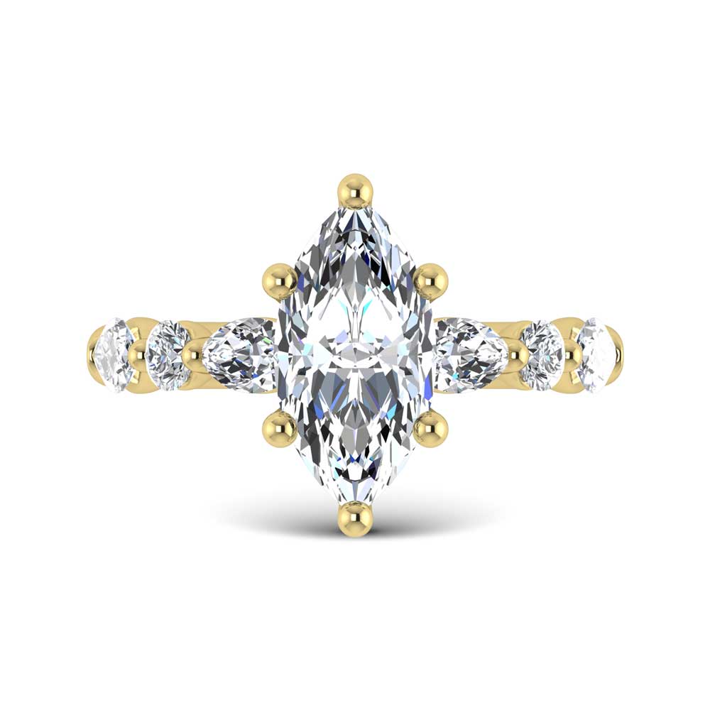 14K Yellow Gold Lab Grown Diamond 2 5/8 Ct.Tw. Marquise & Round Engagement Ring (Round Center)