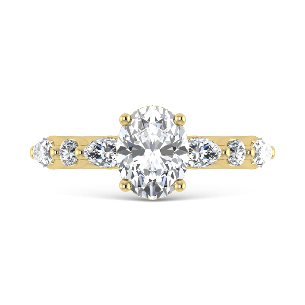 14K Yellow Gold Lab Grown Diamond 2 5/8 Ct.Tw. IGI Certified Marquise and Round Shape Halo Engagement Ring (Center Oval)