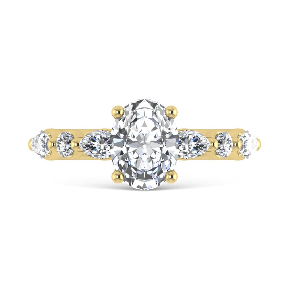 14K Yellow Gold Lab Grown Diamond 3 5/8 Ct.Tw. IGI Certified Marquise and Round Shape Halo Engagement Ring (Center Oval)