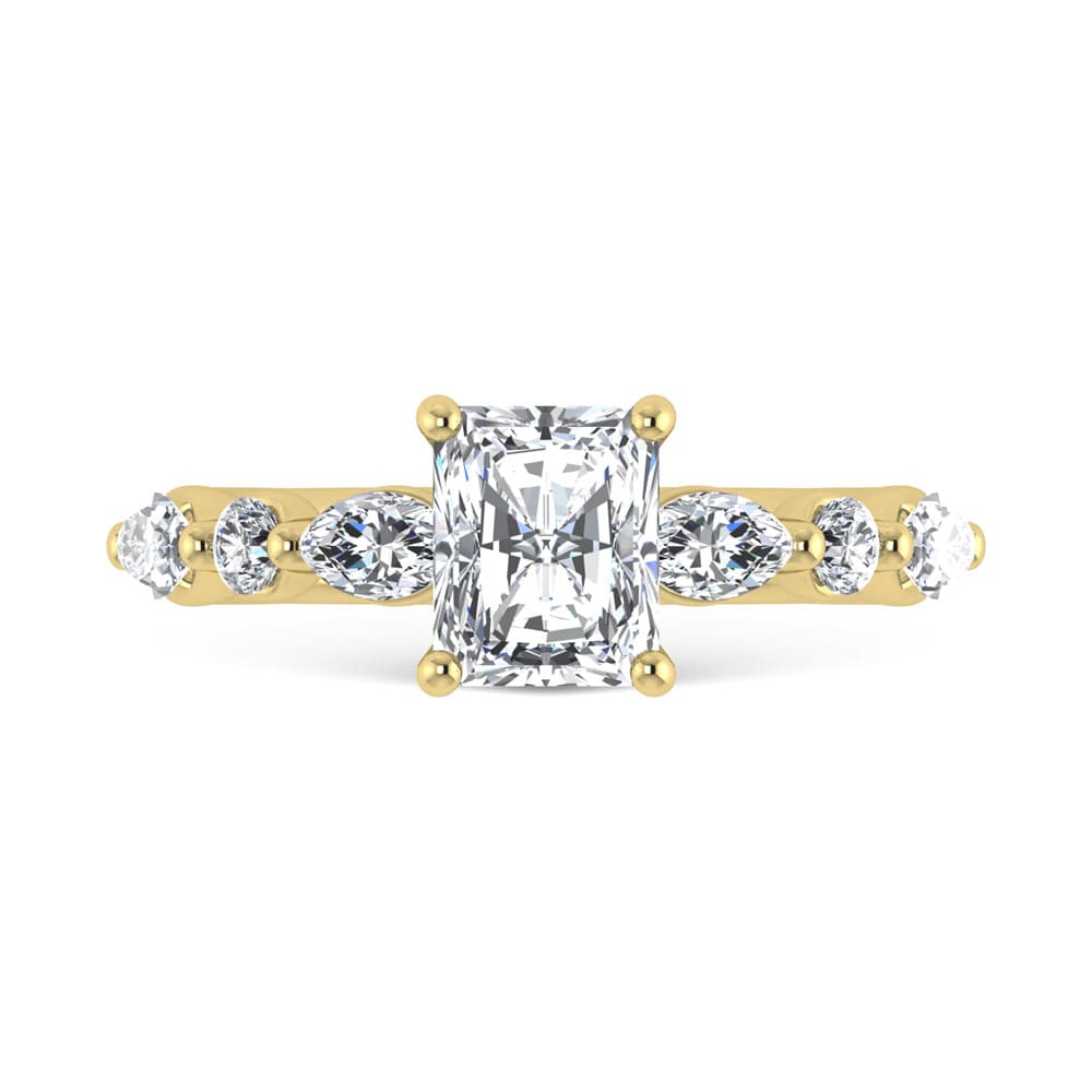 14K Yellow Gold Lab Grown Diamond 2 5/8 Ct.Tw. IGI Certified Marquise and Round Shape Halo Engagement Ring (Center Radiant)