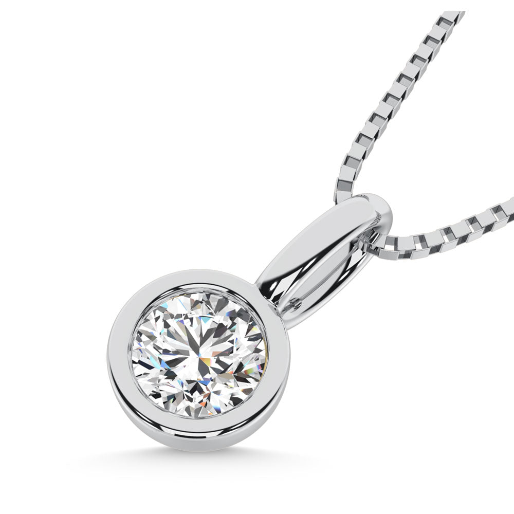 10K White Gold Lab Grown Diamond 1/3 Ct.Tw. Round Shape Bezel Set Fashion Pendant