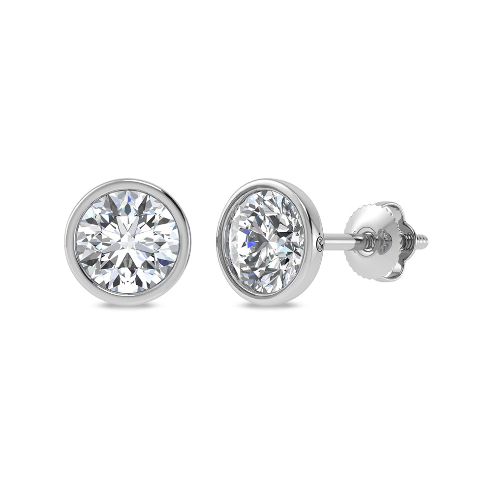 14K White Gold Lab Grown Bezel Set Lab Grown Diamond 1 ct.tw. Stud Earrings