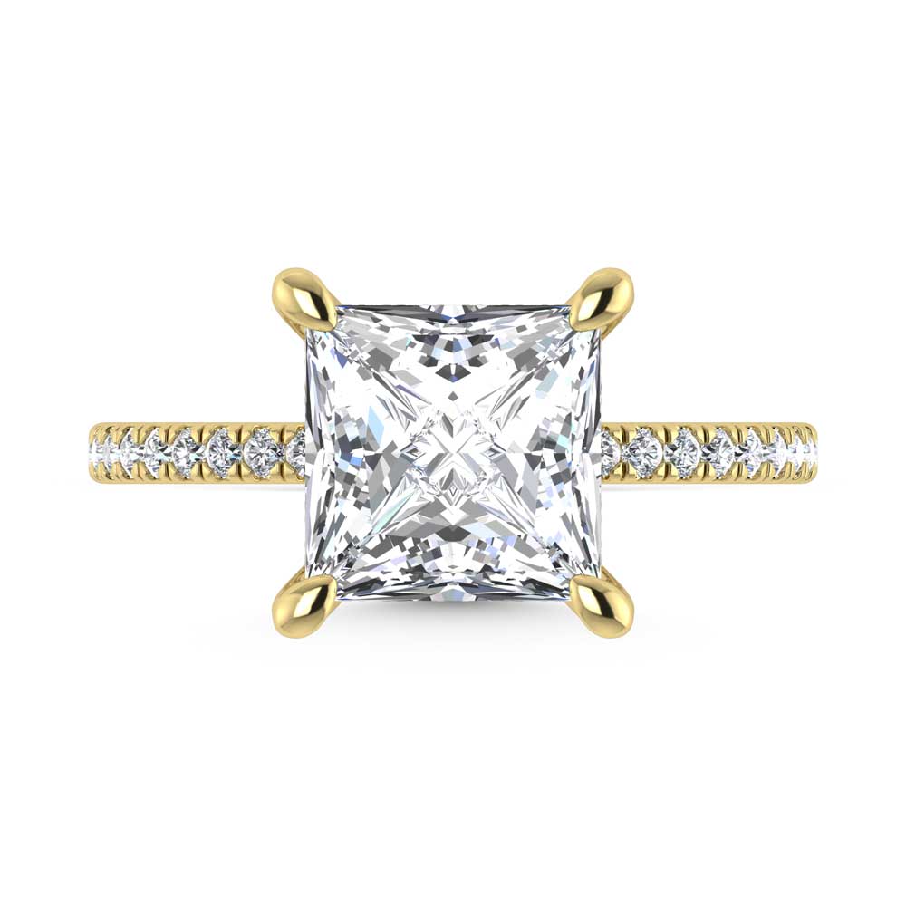 14K Yellow Gold Labgrown Diamond 3 3/8 Ct.Tw. Princess Shape Engagement Ring