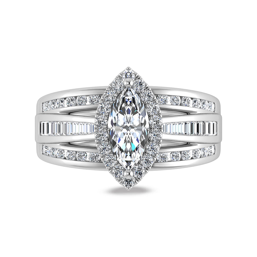 14K White Gold Labgrown Diamond 1 3/4 Ct.Tw. Marquise Shape Engagement Ring (Center 1ctw)