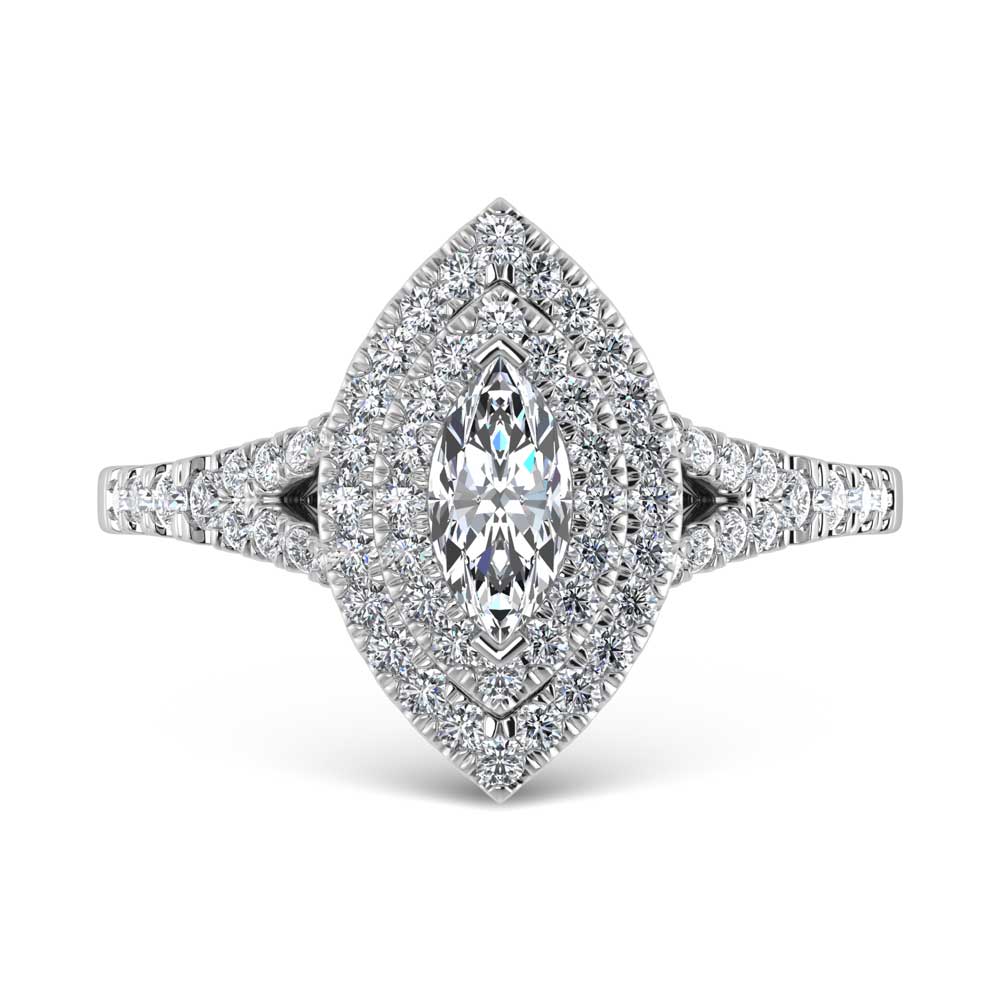 14K White Gold Lab Grown Diamond 1 ct.tw. Marquise Shape Halo Engagement Ring (1/2 ctw Center)