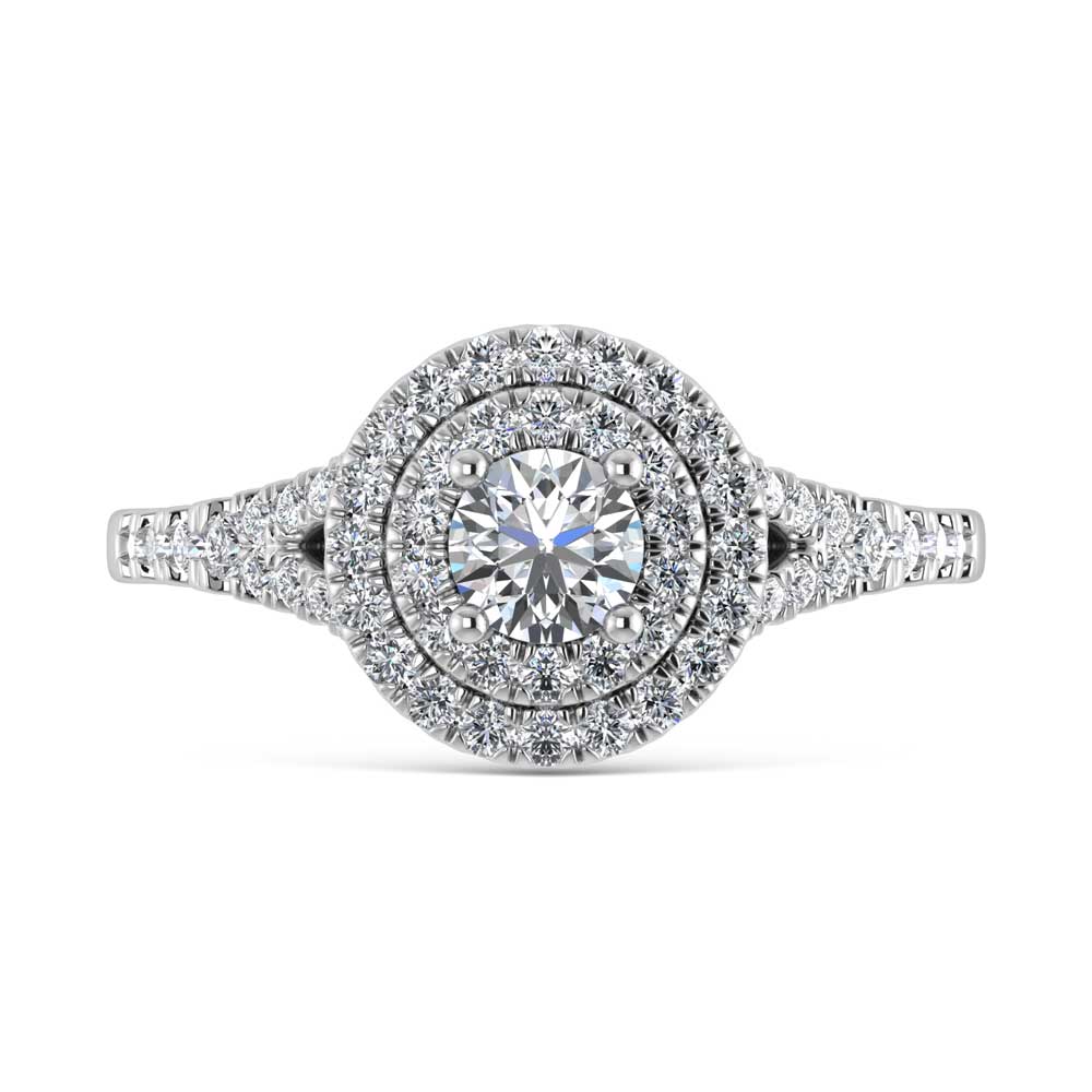 14K White Gold Lab Grown Diamond 1 ct.tw. Round Shape Halo Engagement Ring (1/2 ctw Center)