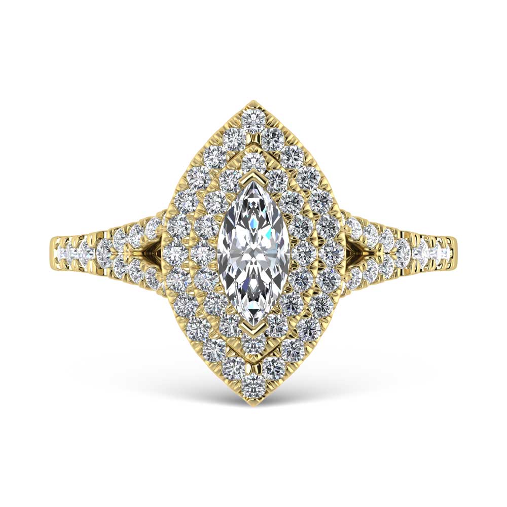 14K Yellow Gold Lab Grown Diamond 1 ct.tw. Marquise Shape Halo Engagement Ring (1/2 ctw Center)