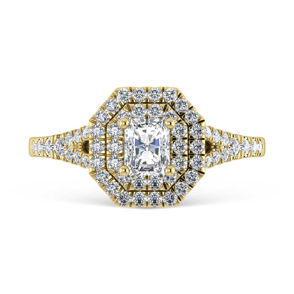 14K Yellow Gold Lab Grown Diamond 1 ct.tw. Radiant Shape Halo Engagement Ring (1/2 ctw Center)