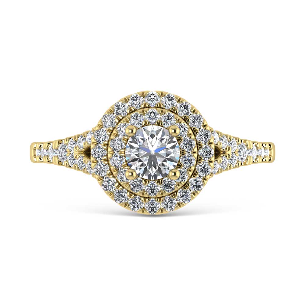 14K Yellow Gold Lab Grown Diamond 1 ct.tw. Round Shape Halo Engagement Ring (1/2 ctw Center)