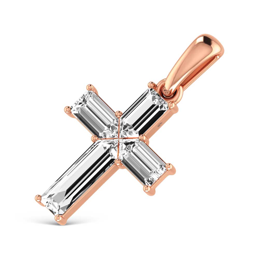 14K Rose Gold  1/3 Ct.Tw. Lab Grown Diamond Cross Pendant